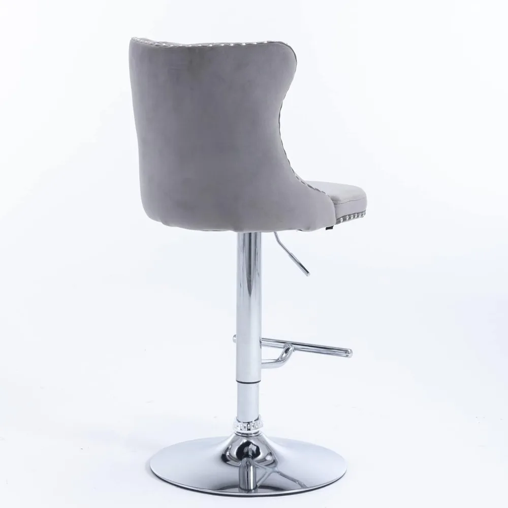 Velvet Swivel Bar Stools Upholstered Bar Stool with Button Tufted Back and Pull Ring Height Adjustable Barstools  for Home Pub
