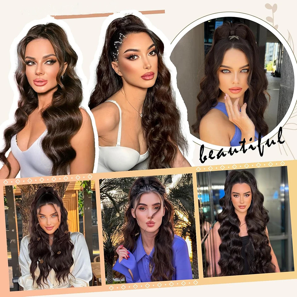 Extensión de cola de caballo con cordón sintético de 24 pulgadas para mujer, extensiones de cabello con cola de caballo esponjosa y rizada Afro larga para uso diario