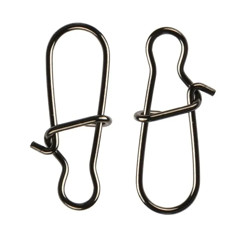 50 o 100 pezzi in acciaio inossidabile da pesca con moschettone con aggancio a scatto Fastlock Clip Accessori Attrezzatura per gancio con esca girevole a botte