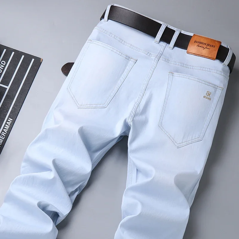 2024 Marke Top klassischen Stil Männer Frühling Sommer Jeans Business lässig hellblau Stretch Baumwolle Denim Herren hose