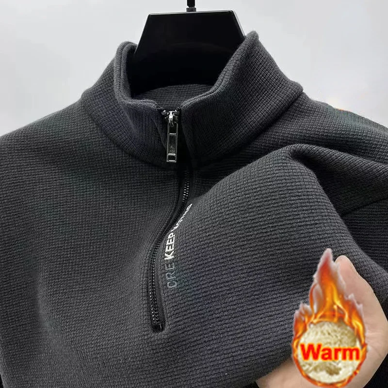 Herenkleding Coltrui Mode Heren Truien Effen Kleur Dikke Halve Rits Verdikking Trui Luxe Warme Trui