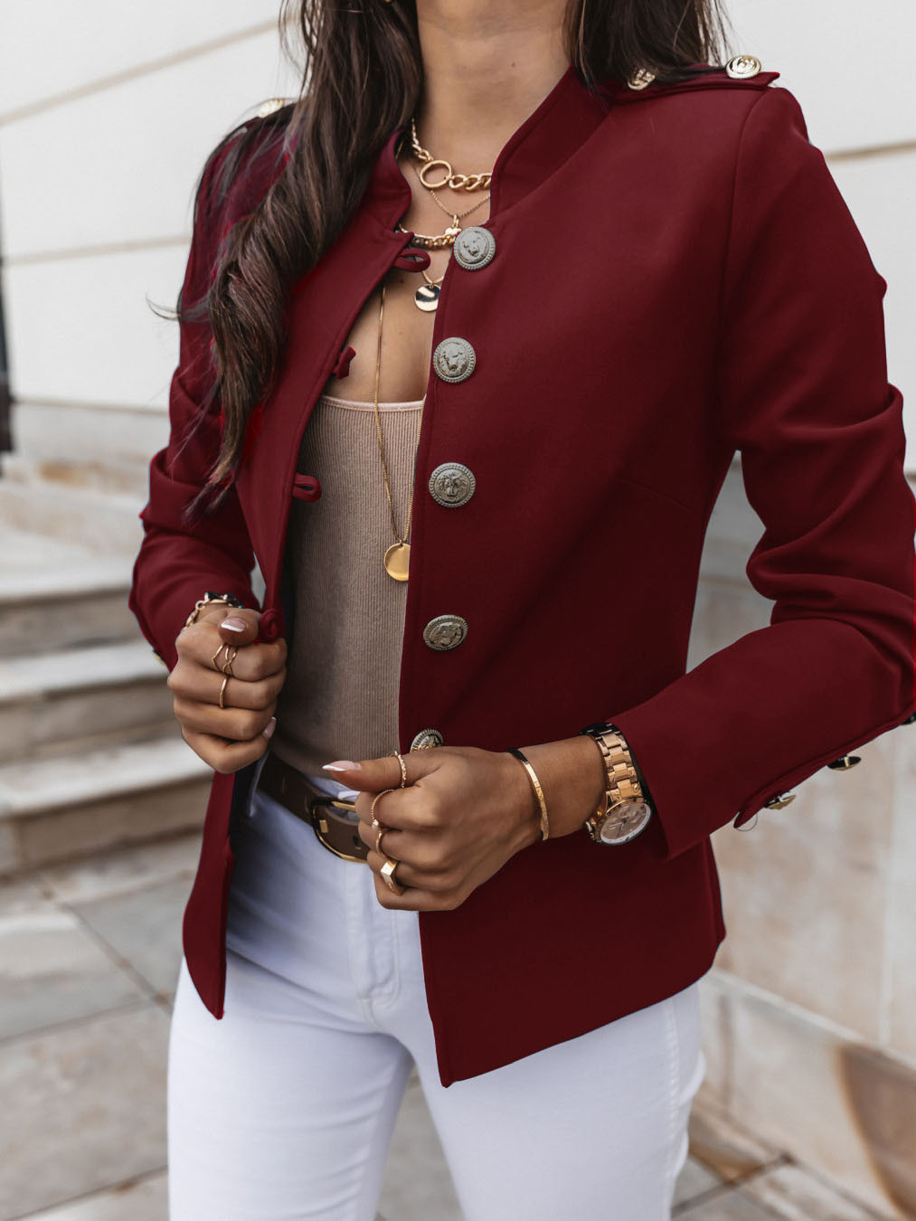 Frauen Blazer Langarm Anzug Tops Mode Schlanke Tasten Casual Blazer Straße Büro Mäntel für Weibliche