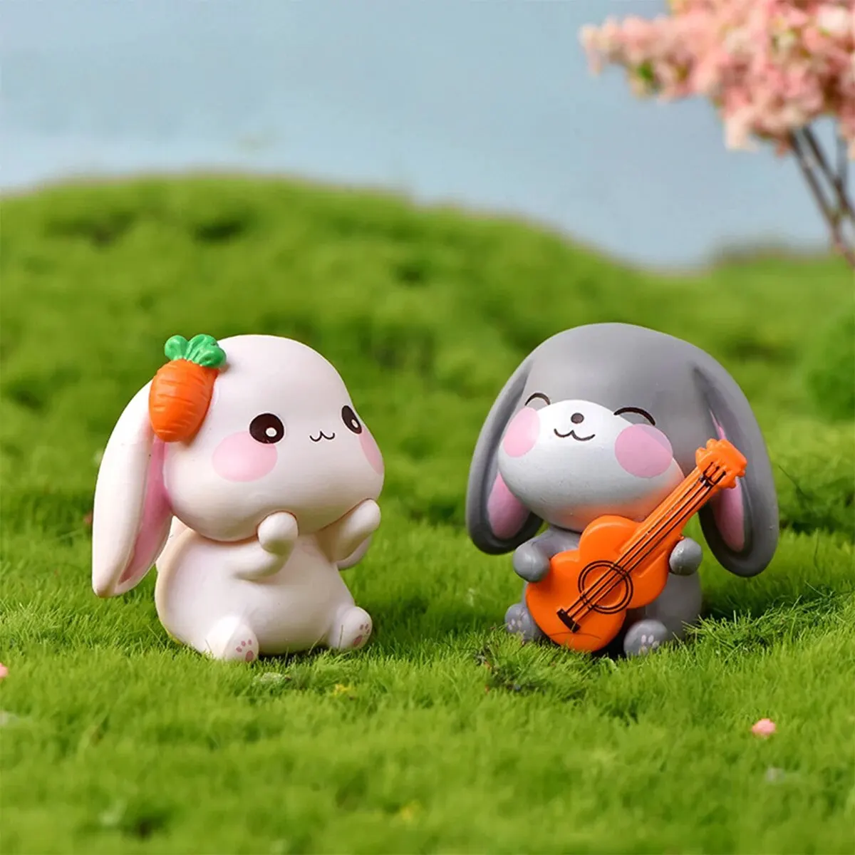 4 個セットの樹脂かわいいウサギの装飾品 DIY キーホルダーミニチュア風景アクセサリーホームデスクトップ車のインテリア装飾