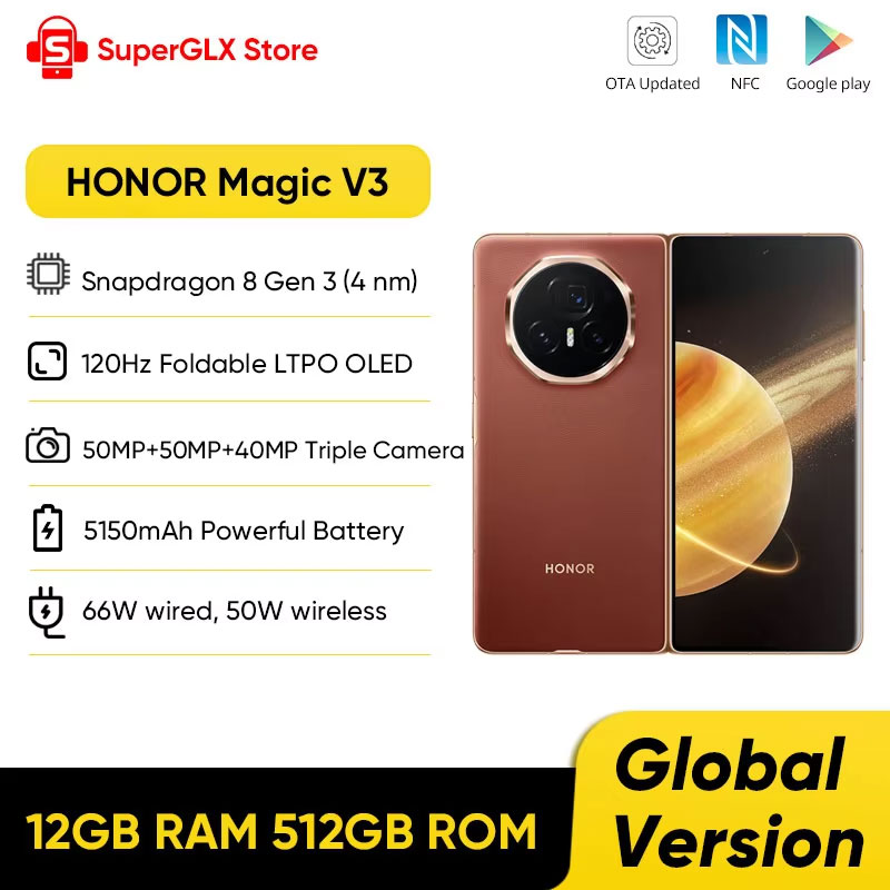 Versión Global Honor Magic V3 5G plegable LTPO OLED 120Hz pantalla 7,92 "50MP cámaras triples Snapdragon 8 Gen 3 5150mAh 66W NFC