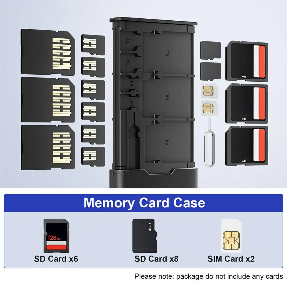 BUDI Portable Aluminum Memory Card Box Suitable for 6 SD cards/Micro SDHC/Micro SDXC TF 8 Card Holder Storage Box