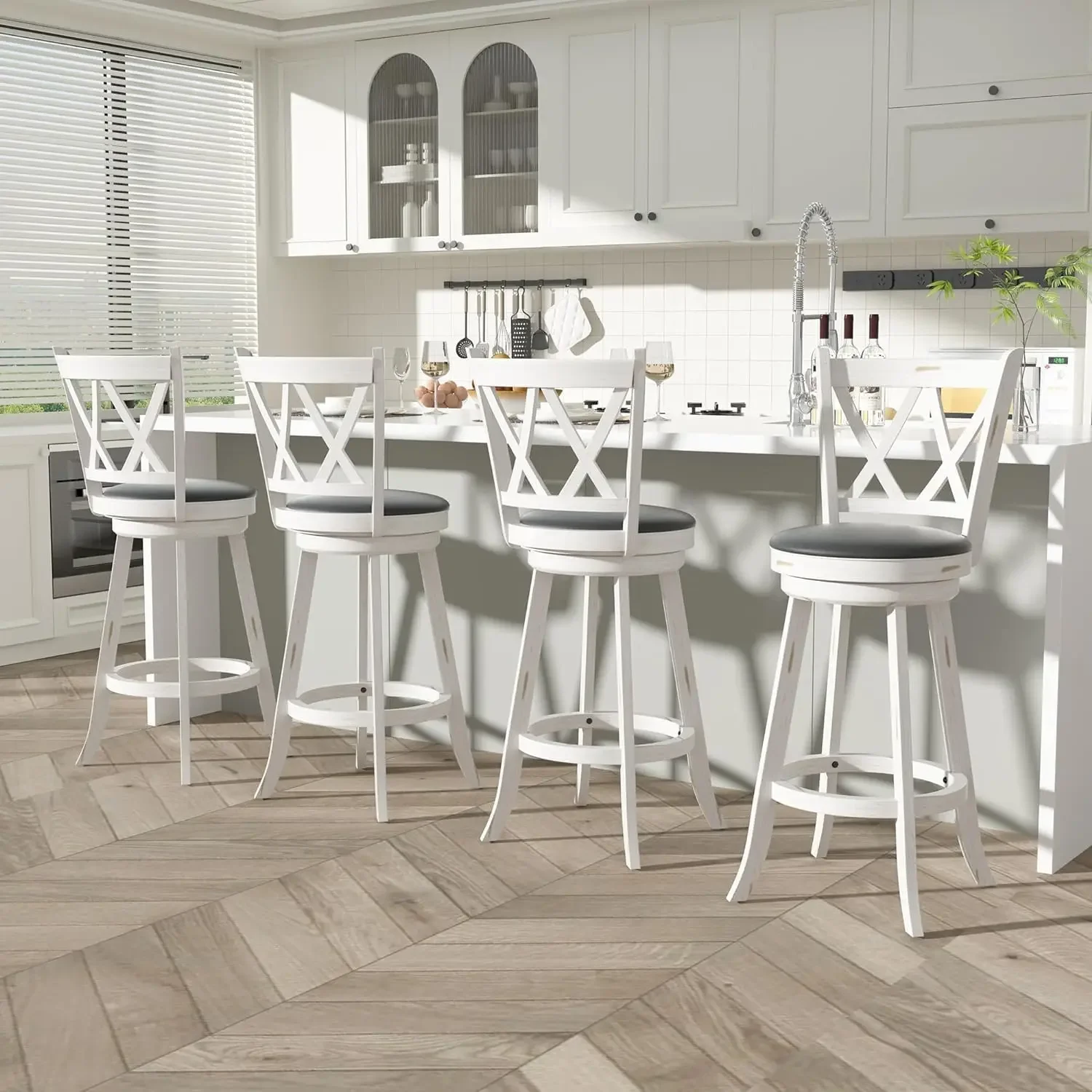 29" Bar Height Swivel Stools - High Back Swivel with Upholstered Seat & Solid Wood Footrest, Counter Bar Chairs for Kitchen Isla