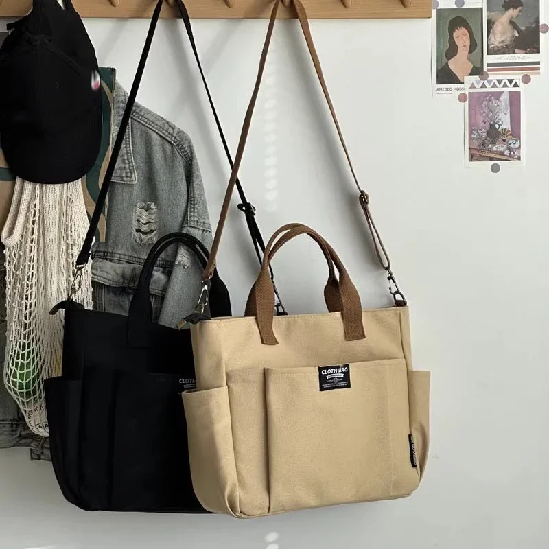 Borsa tote portatile a tracolla diagonale a spalla singola in tela orizzontale per pendolarismo di grande capacità per studentesse urbane minimaliste