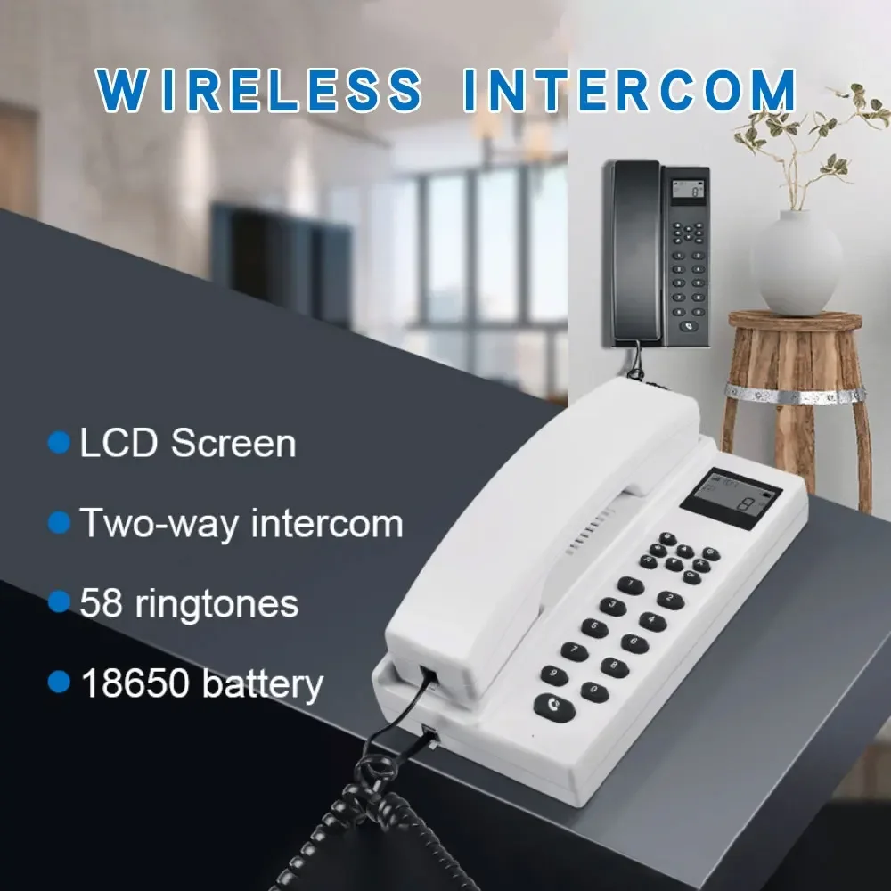 Intercomunicador sem fio de telefone fixo sem fio de 2,4 GHz para interfone de longa distância de escritório doméstico, chamadas múltiplas, seguras e claras