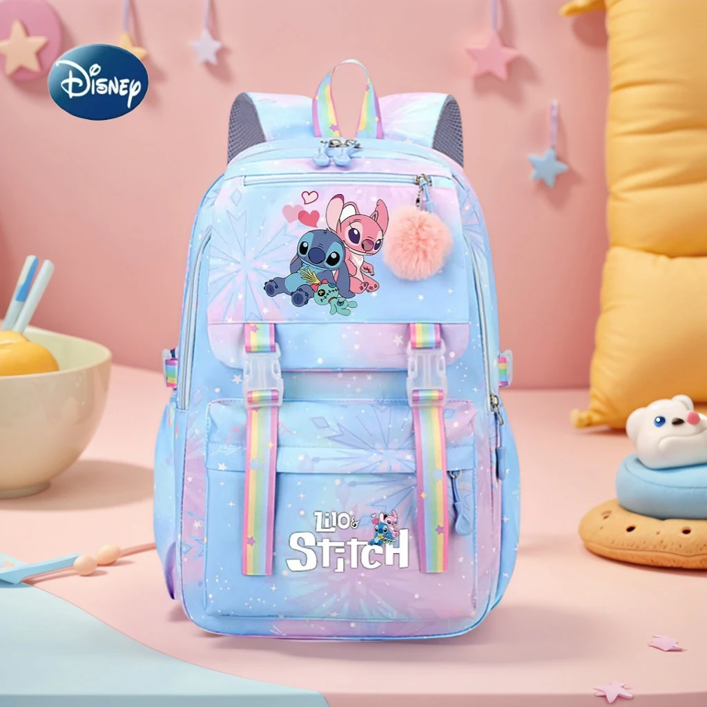 Stitch พิมพ์กระเป๋านักเรียนความจุขนาดใหญ่หลายกระเป๋ากระเป๋าเป้สะพายหลัง Junior High School กระเป๋านักเรียนสําหรับเด็กผู้หญิง