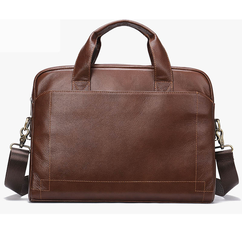 Soft Men's Business Briefcase Genuine Leather 14" Laptop Handbag Male A4 Document Shoulder Message Computer Bag Work Tote
