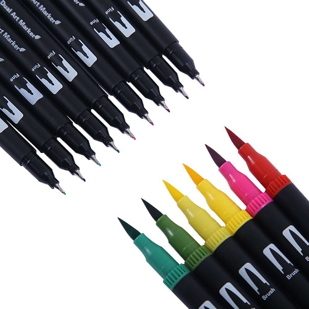 ปากกามาร์กเกอร์ศิลปะสีน้ำปลายสักหลาด12-120สีแปรงคู่สำหรับ set pulpen วาดภาพตัวอักษร