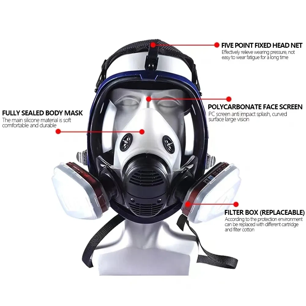 15/17 in 1 chemische Gasmaske 6800 Staub Atemschutzmaske Farbe Insektizid Spray Silikon Vollgesichtsmaske Filter zum Laborschweißen
