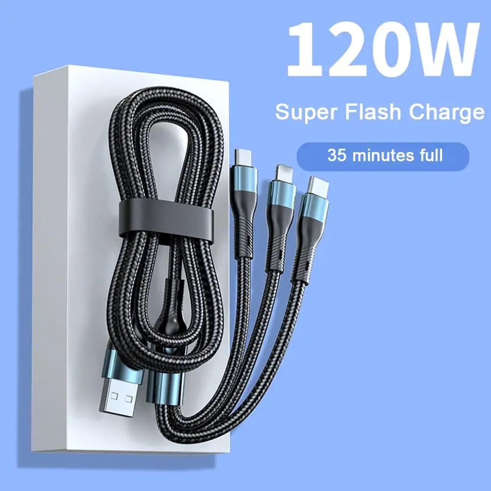 Cable de carga de 120W para Apple, Cable de datos de carga rápida, compatible con Android, V3R8