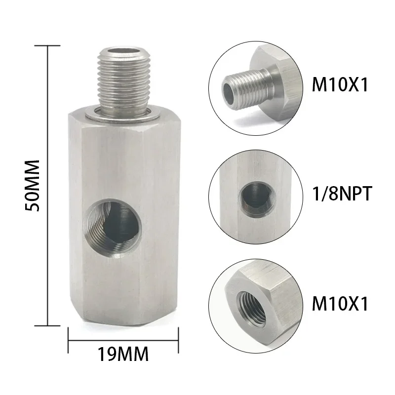 Oliedruksensor Tee M10x1.0 naar M10x1.0 Adapter Zijgaten 1/8NPT Vrouwelijke Turbo Supply Feed Line Gauge