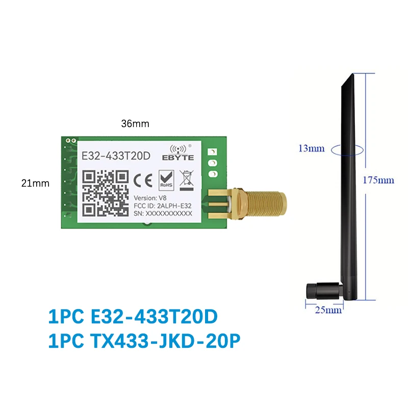 LoRA 433 MHz UART RF-Modul 433 MHz 20 dBm 3 km CDSENET E32-433T20D Wireless Transceiver Sender Empfänger SMA-K Antenne