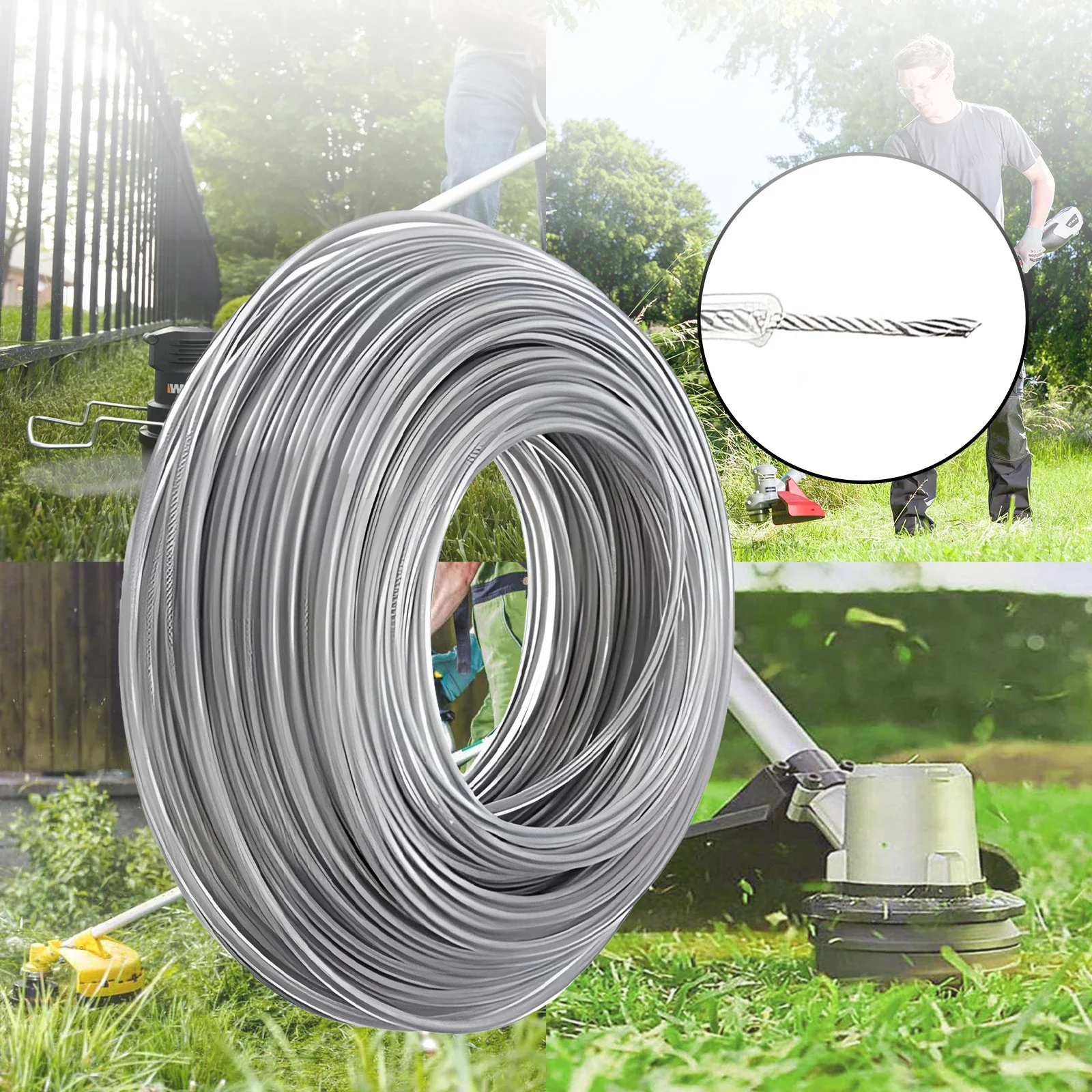 5m/10m/15m * 2.4mm/2.7mm/3mm/4mm Tagliaerba Filo di Nylon Decespugliatore Corda In Acciaio Tagliaerba Linea Tosaerba di Ricambio