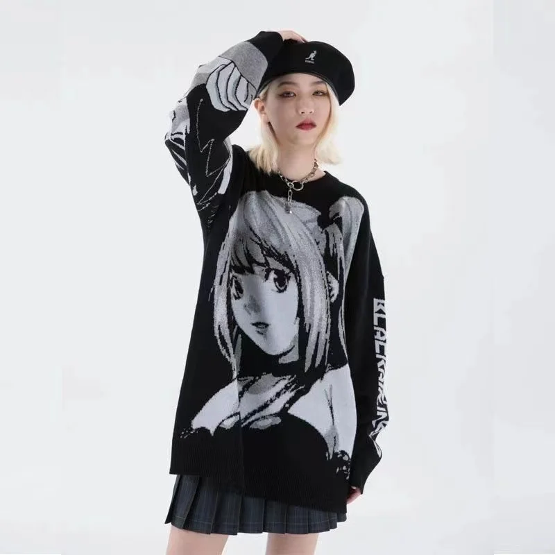 Y2k feminino hip hop streetwear harajuku camisola vintage estilo japonês anime menina malha pulôver macio suéteres roupas femininas