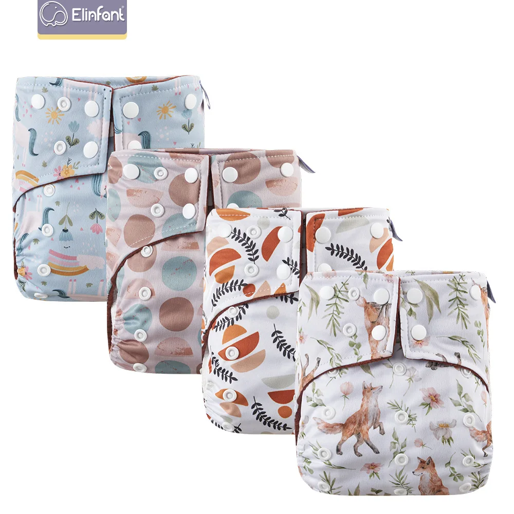 Elinfant nueva llegada estampado Fralda Ecologica café polar interior impermeable pañal de tela