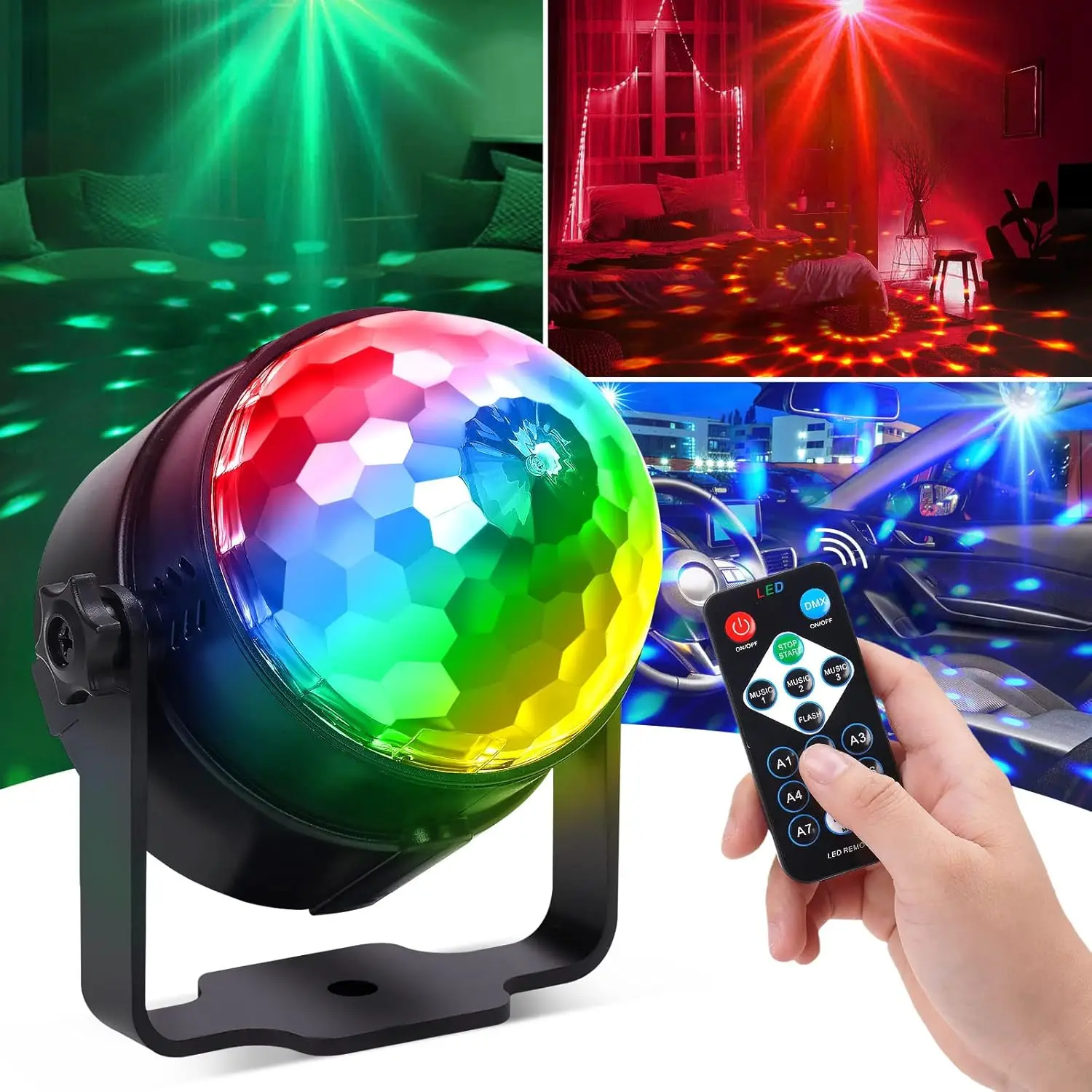 Luz LED RGB para discoteca, bola giratoria para DJ, estroboscópica, Control remoto de sonido, coche de baile mágico, regalo de Navidad, Fiesta, Club, lámpara de espectáculo láser