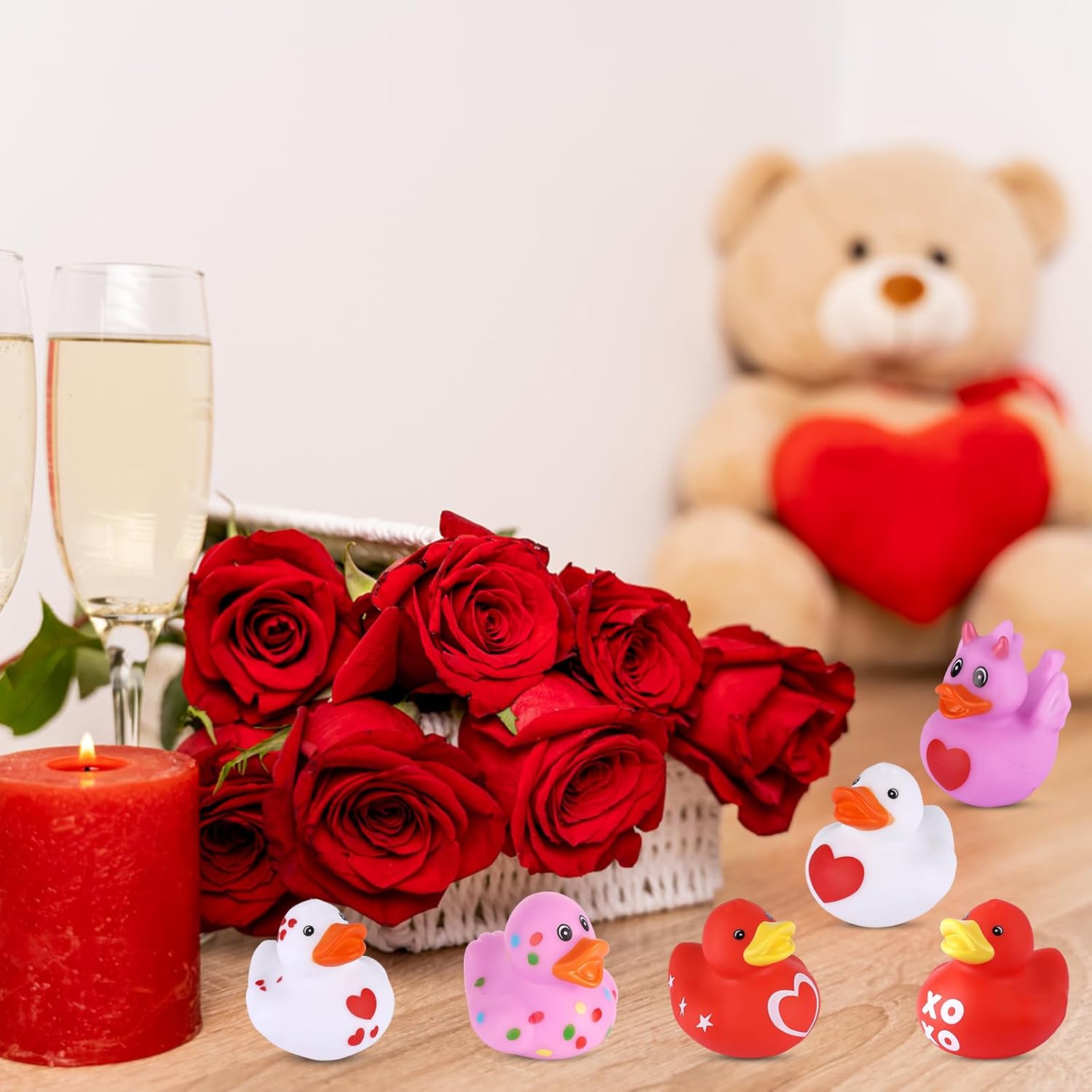 52 パック バレンタインデー ラバー アヒル バルク 子供用 面白い ラバー アヒル バレンタイン ジープ アヒル ダッキング バレンタイン パーティー ベビー シャワー用