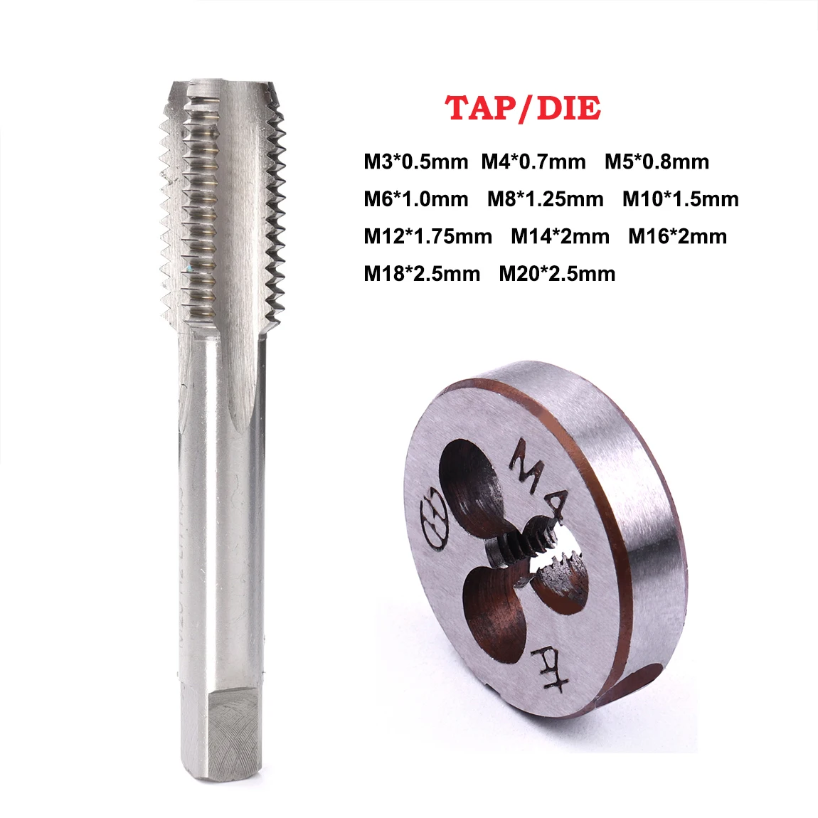 1pc Left Hand Thread Tap Die M3 M4 M5 M6 M8 M10 M12 M14 M16 M18 M20 HSS Metric Hand Tap Die Straight Flute Screw Thread Tap