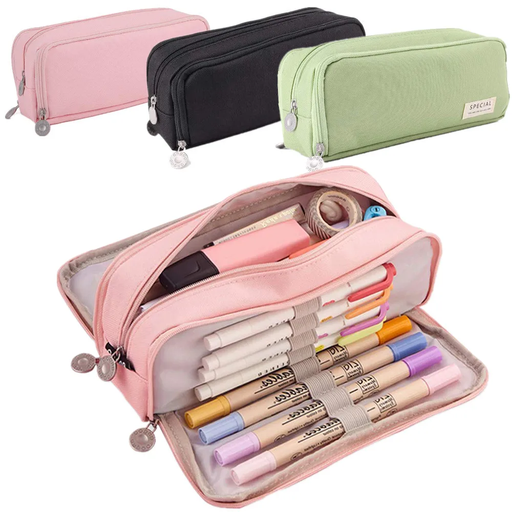 Astuccio per matite di grande capacità Astuccio per penne multifunzionale a 3 scomparti per organizer per cancelleria per ufficio per ragazze e ragazzi