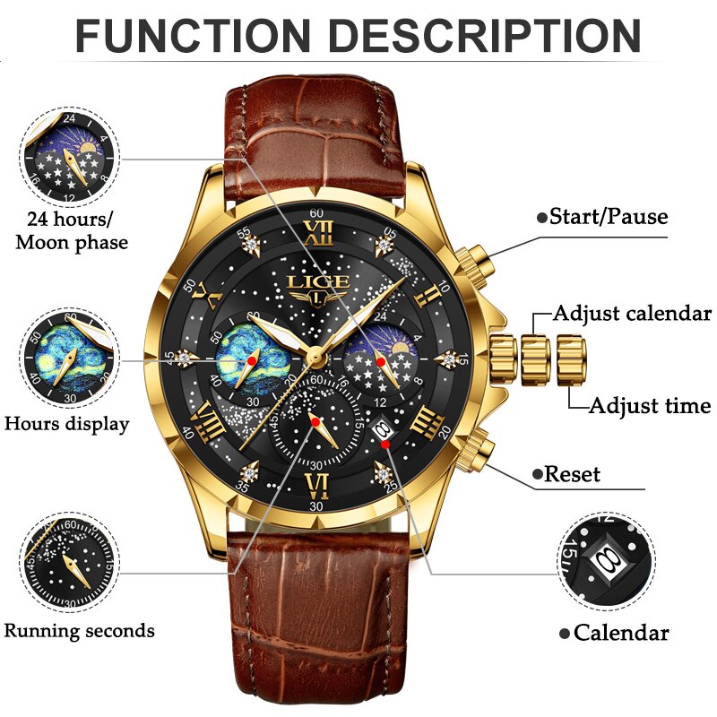 Lige 2024 top luxus marke männer echt leder sport uhren herren armee militär uhr männlich datr quarzuhr relogio mascumino