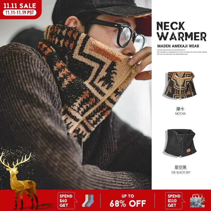 Maden Vintage bufanda calefactora de invierno para hombres cálido al aire libre con cremallera polar calentador de cuello esquí escalada ciclismo redecilla bufanda bufandas Collar