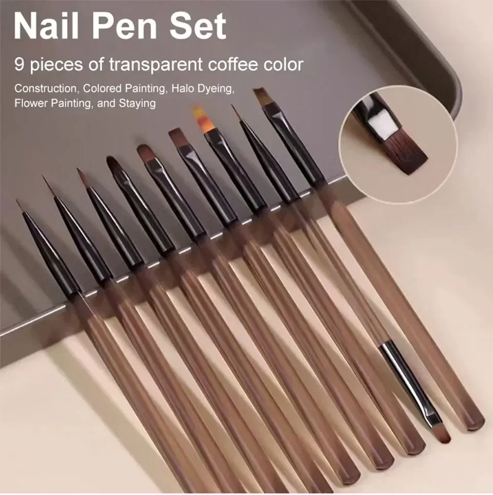 9 pezzi pennello per unghie fodera pittura fai da te penna manicure pennello da disegno acrilico per nail art design unghie punta display strumento di pittura