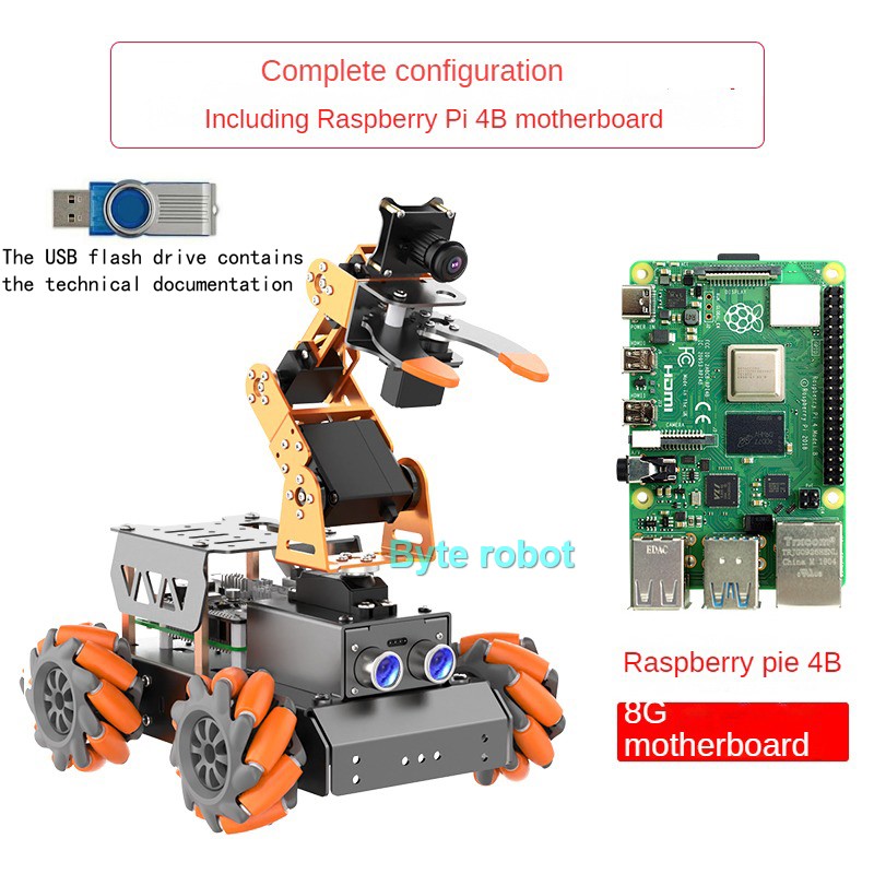 Masterpi vision ai roboter open source 4wd roboter auto roboterarm mit brett für himbeer pi 5/4g roboter diy kit programmier barer roboter