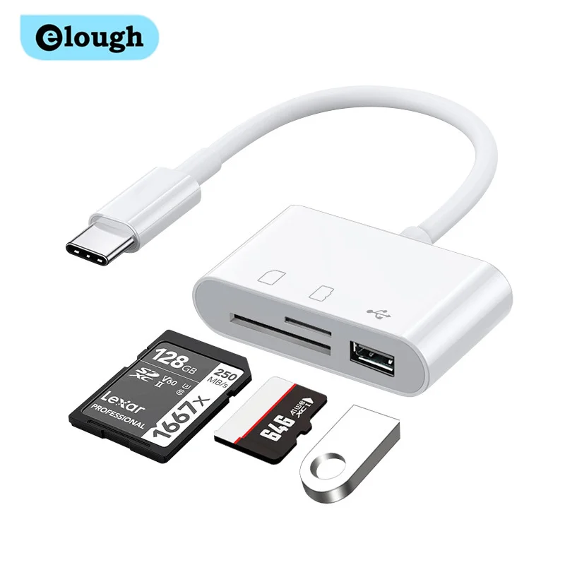 Elough Loại C Adapter TF CF SD Đầu Đọc USB C Thẻ Adapter Cho Macbook Huawei Samsung Xiaomi OTG nhà Văn Nhỏ Gọn Đèn Flash