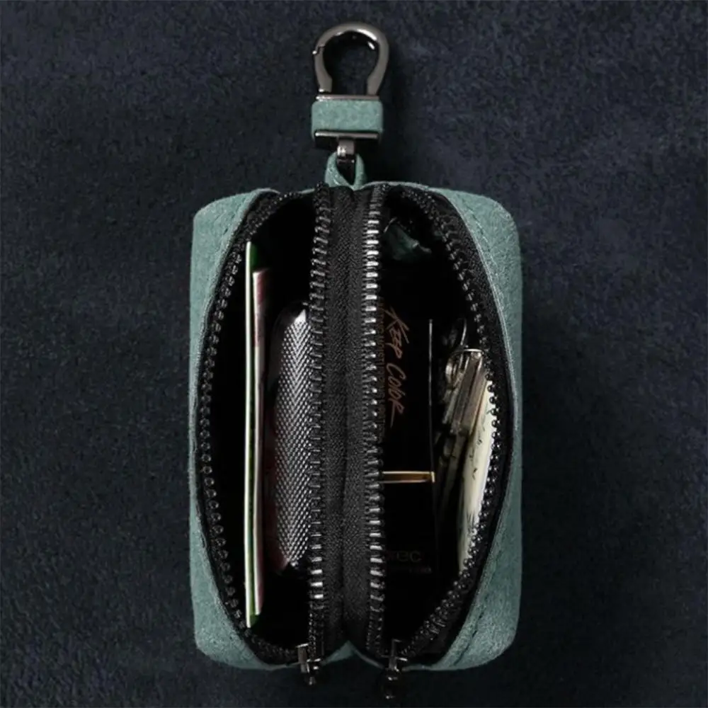 Portable Keychain Wallet for Men Women Large-Capacity Double Zipper Key Pouch Bag Suede Leather Key Case Unisex Coin Purse
