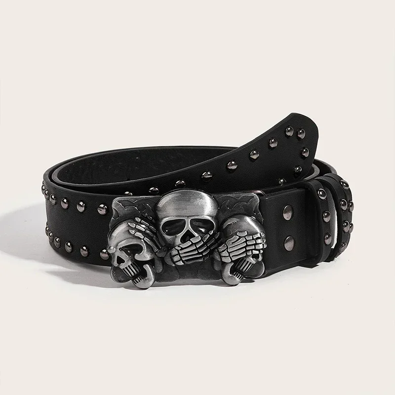 Women's Punk Skull Belt Harajuku Gothic Y2K Rivets Skeleton Hand Decoration Belt Men Girls Leather Belt Halloween Accessories