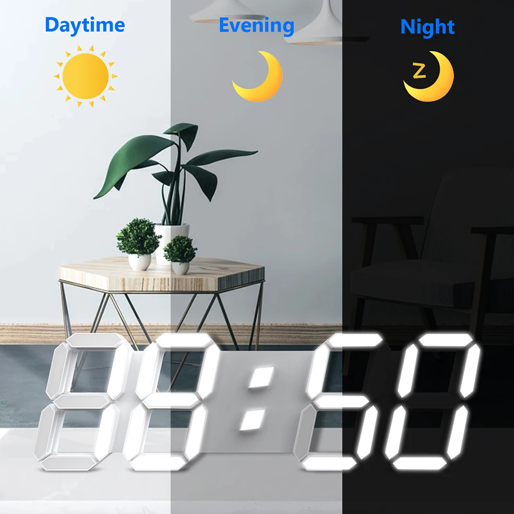 Reloj de pared LED 3D, reloj de pared Digital grande con Control remoto, despertador, pantalla de tiempo/fecha/temperatura, reloj de pared y mesa, diseño moderno