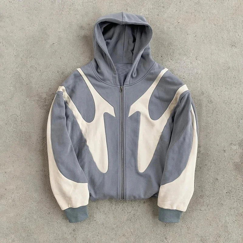 Felpa con cappuccio modello diavolo stampato con lettera retrò americana Y2k Harajuku Coppia casual con cerniera Felpa con cappuccio Abbigliamento da strada di moda