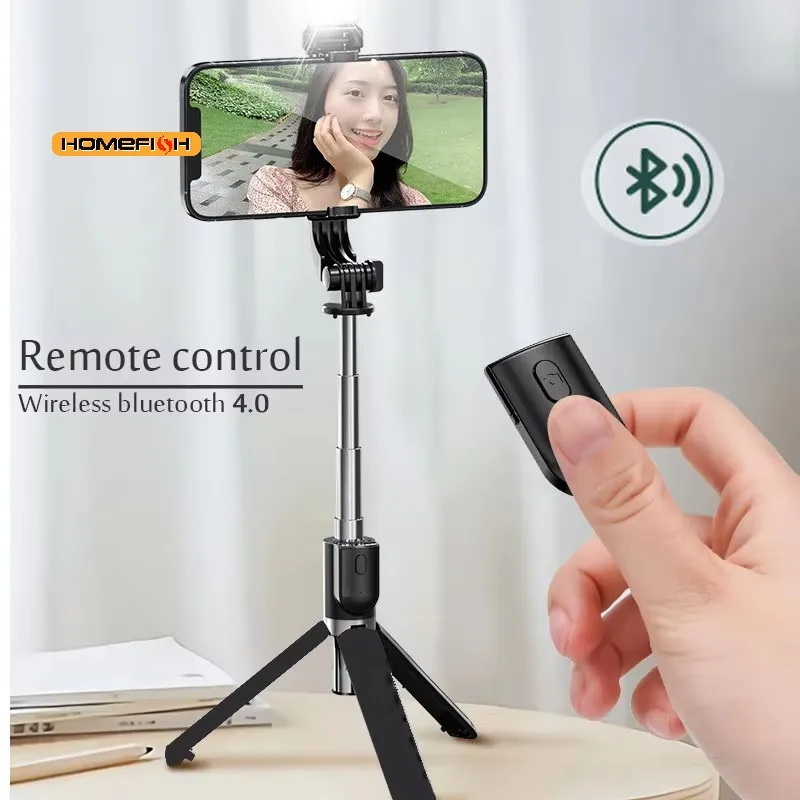 Supporto per treppiede per selfie stick Bluetooth wireless con treppiede per otturatore remoto con luce di riempimento