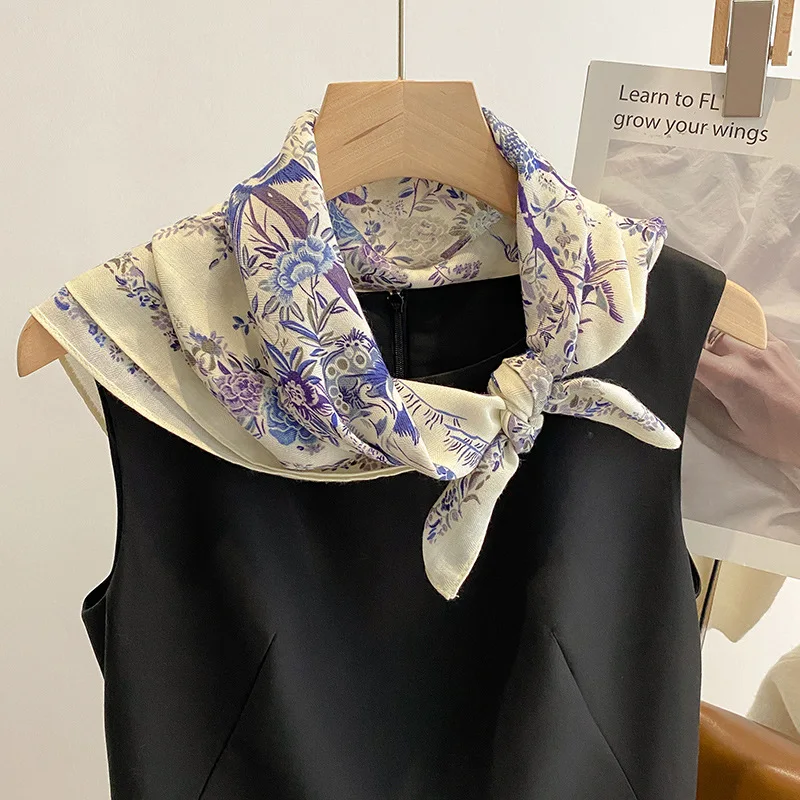 70 cm bladpatroon zijden sjaal voor dames gesimuleerde zijde frisse en veelzijdige hoofddeksels tas kledingaccessoires vierkante sjaal