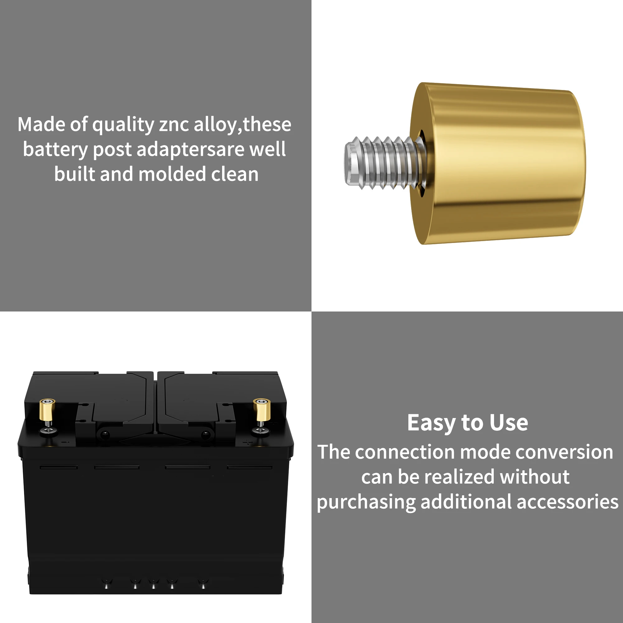 1 Paar M8 Messing Batteriepol-Adapter M8 Batterieklemmenanschluss Messing positive oder negative Batteriekabelklemmen für Auto