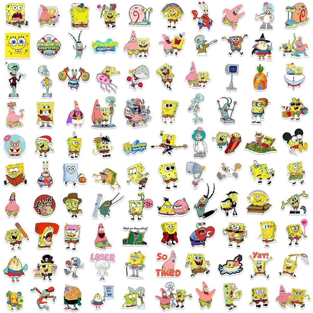 50/100pcs SpongeBob SquarePants สติกเกอร์การ์ตูนแล็ปท็อปรถตู้เย็นรถจักรยานยนต์กระเป๋าเดินทางกันน้ําของขวัญของเล่นเด็กข้อเสนอ