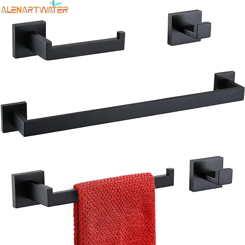Bad Zubehör Set Matte Schwarz Wand Regal Wc Rollen Papier Halter Robe Haken Aufhänger Handtuch Schiene Bar Rack Ring Bad Hardware