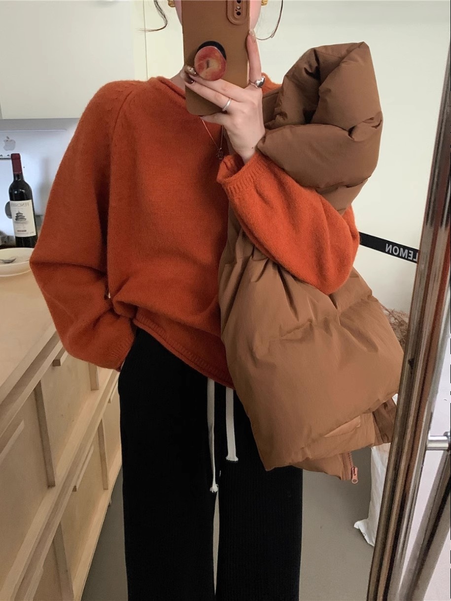 レモングリーンティー INS ラウンドネックプルオーバー韓国スタイルルーズレイジーソフトロールエッジセーター女性の快適なオールマッチトップ