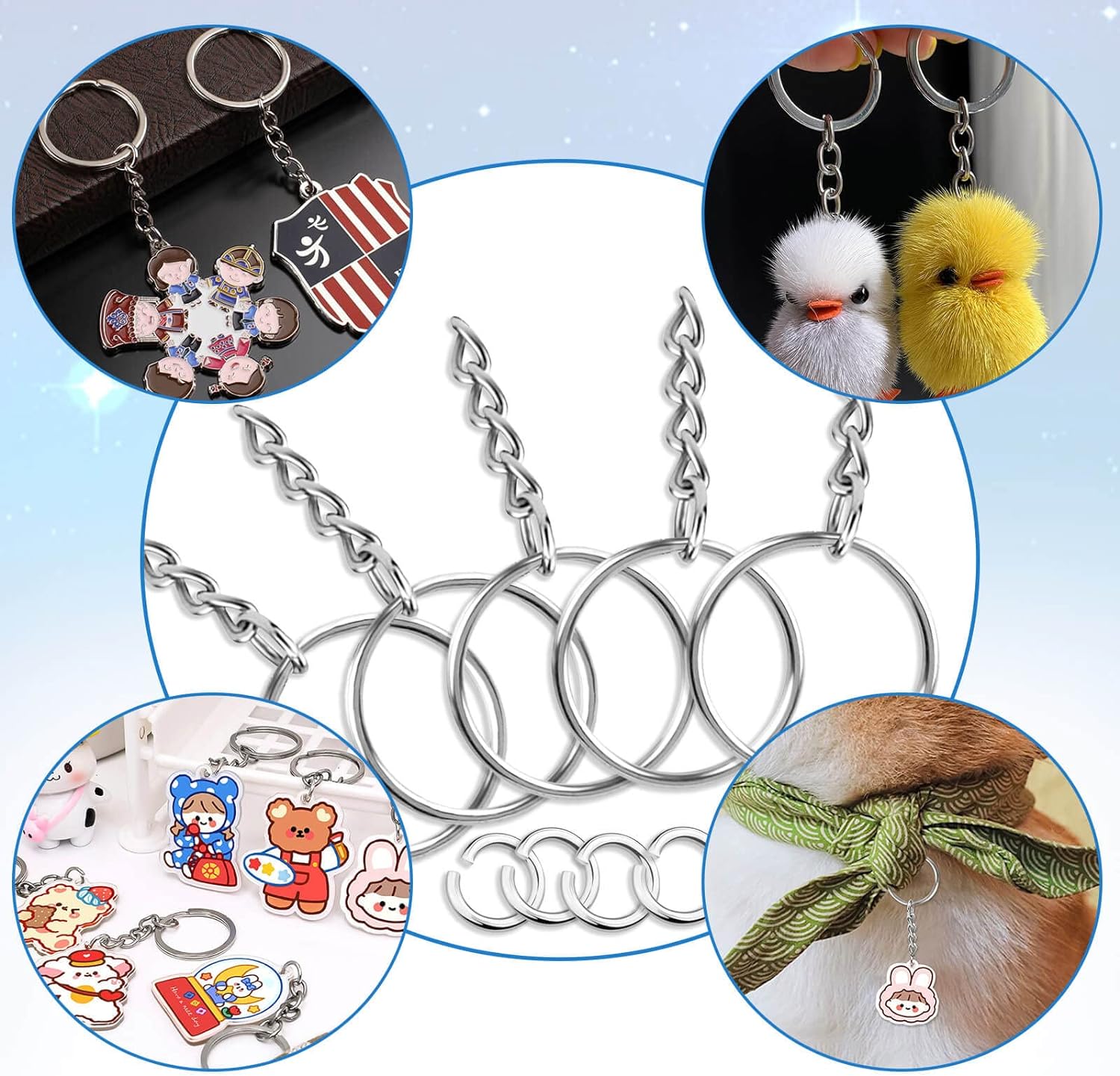 Conjunto de chaveiros divididos com corrente e anéis de salto, kit em massa, acessórios para chaveiros, cordão, amuletos, joias, artesanato diy, 100 peças