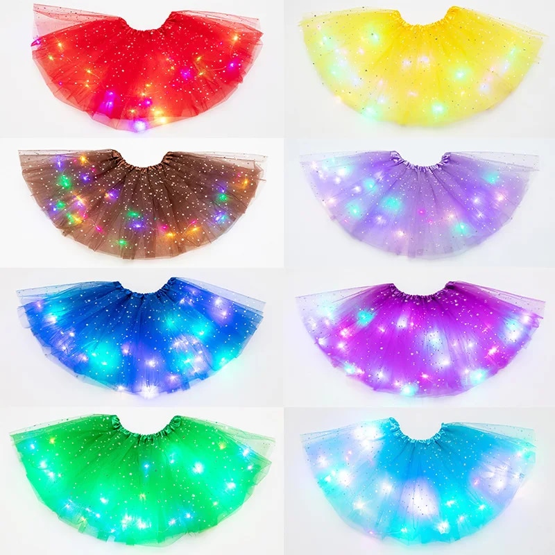 LED Gloeiend Licht Vrouwen Tule Ster Rok Korte Tutu Mini Rok Volwassen Fancy Ballet Dancewear Party Kostuum Baljurk Mini Rok