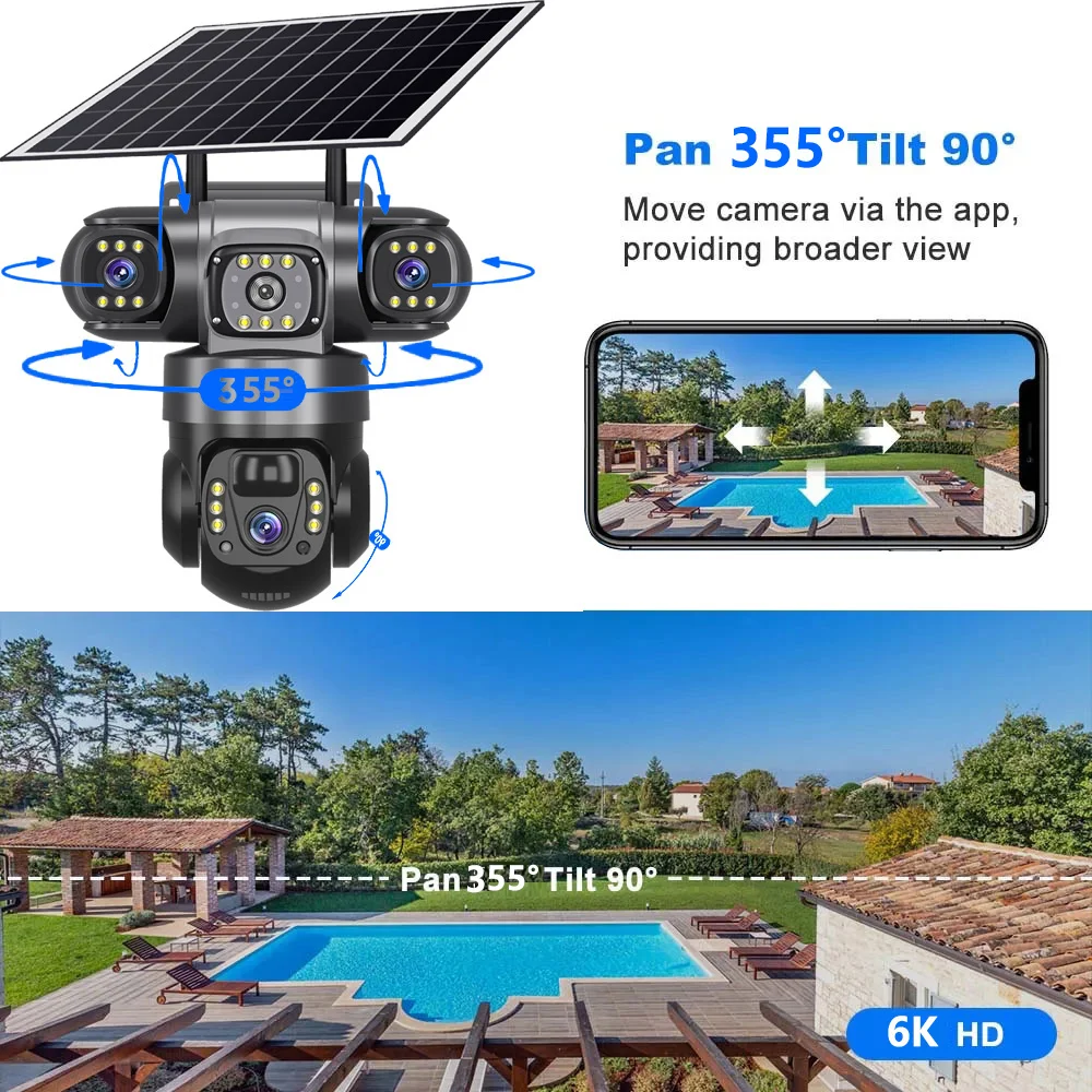 ソーラーカメラ 4 グラム Sim 屋外 3 レンズ 3 スクリーン 10X ズーム PIR 人間検出カメラ防水ナイトビジョン CCTV セキュリティ保護