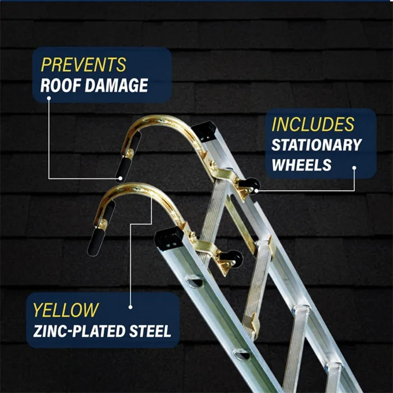 2Pcs/Set Ladder Roof Hooks with Wheel Damage Prevent Roof Ridge Extension Ladder Stabilizer Adjustable Holes Easy Installation