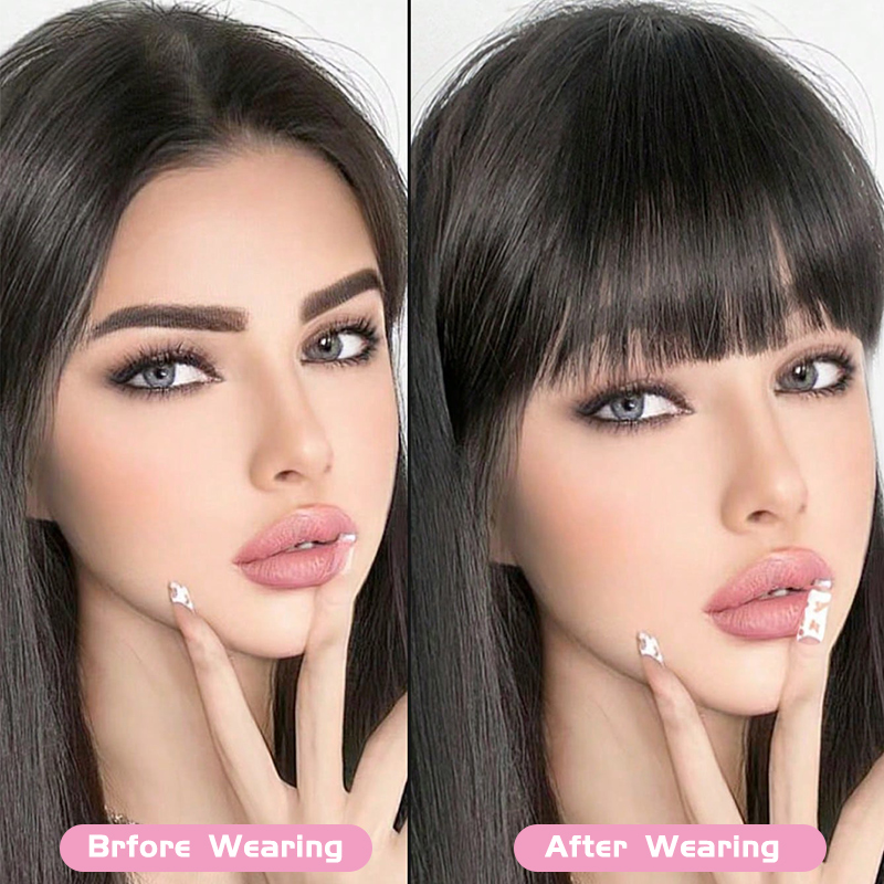วิกผมสังเคราะห์ Air bangs ธรรมชาติสั้นสีน้ําตาลสีบลอนด์สีดําปลอมผม Fringe Extension คลิปในชิ้นผม