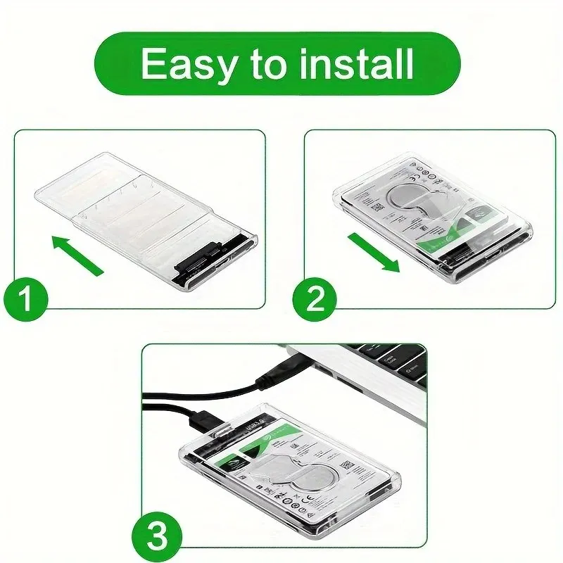USB3.0 Externes Festplattengehäuse 5 Gbit/s 2,5 Zoll transparentes Festplattengehäuse Festplattengehäuse SATA HDD SSD Aufbewahrungskoffer für Laptop PC