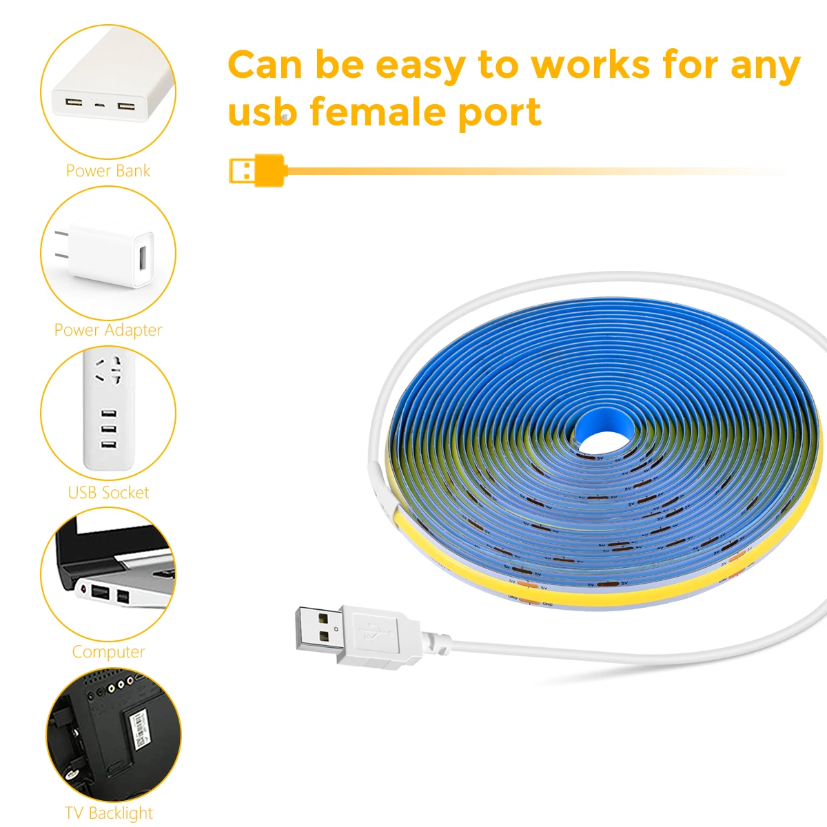 DC5V USB COB LED Light Strip With Hand Sweep Sensor / Dimmable Touch Sensor Switch / Push Switch For Living Room Closet Lighting