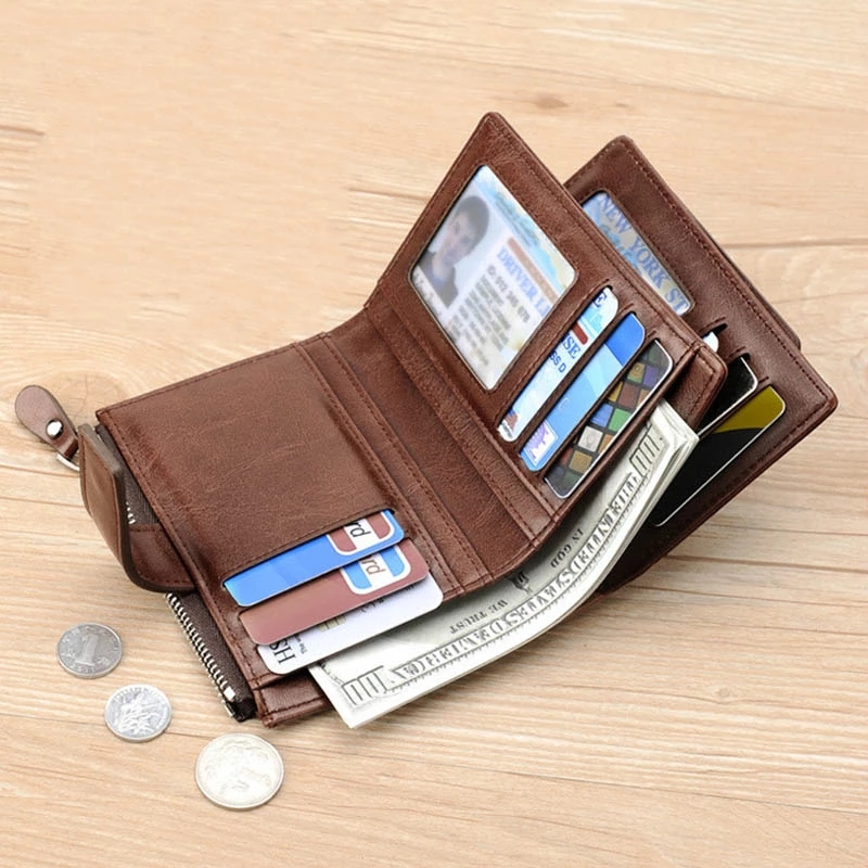 Leder herren Brieftasche Luxus Kurze RFID Karte Halter für Männer Zipper Geldbörse Tragbare Männliche Brieftaschen Brieftasche