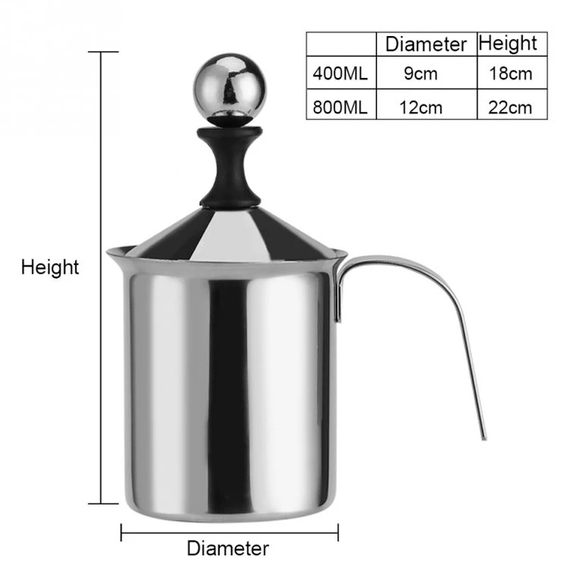 수동 우유 Frother 400/800ml 우유 크리머 스테인레스 스틸 커피 우유 Frother Cofffee 우유 주전자 계란 비터 주방 도구